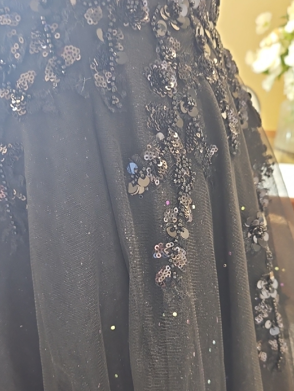 Size 6 Black Tank Strap Open Back Sparkle/Sequin Ballgown By Amarra - Picture 7 of 15